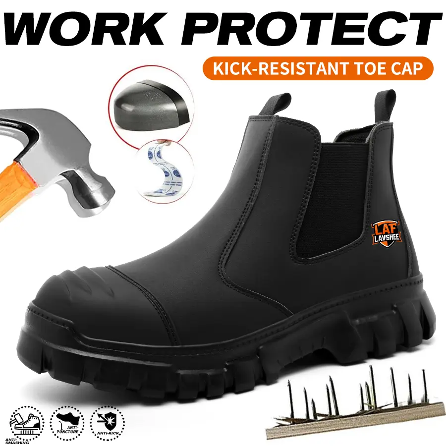 Men’s safety shoes—impact-resistant, puncture-resistant construction work boots, waterproof, lightweight, outdoor footwear Black