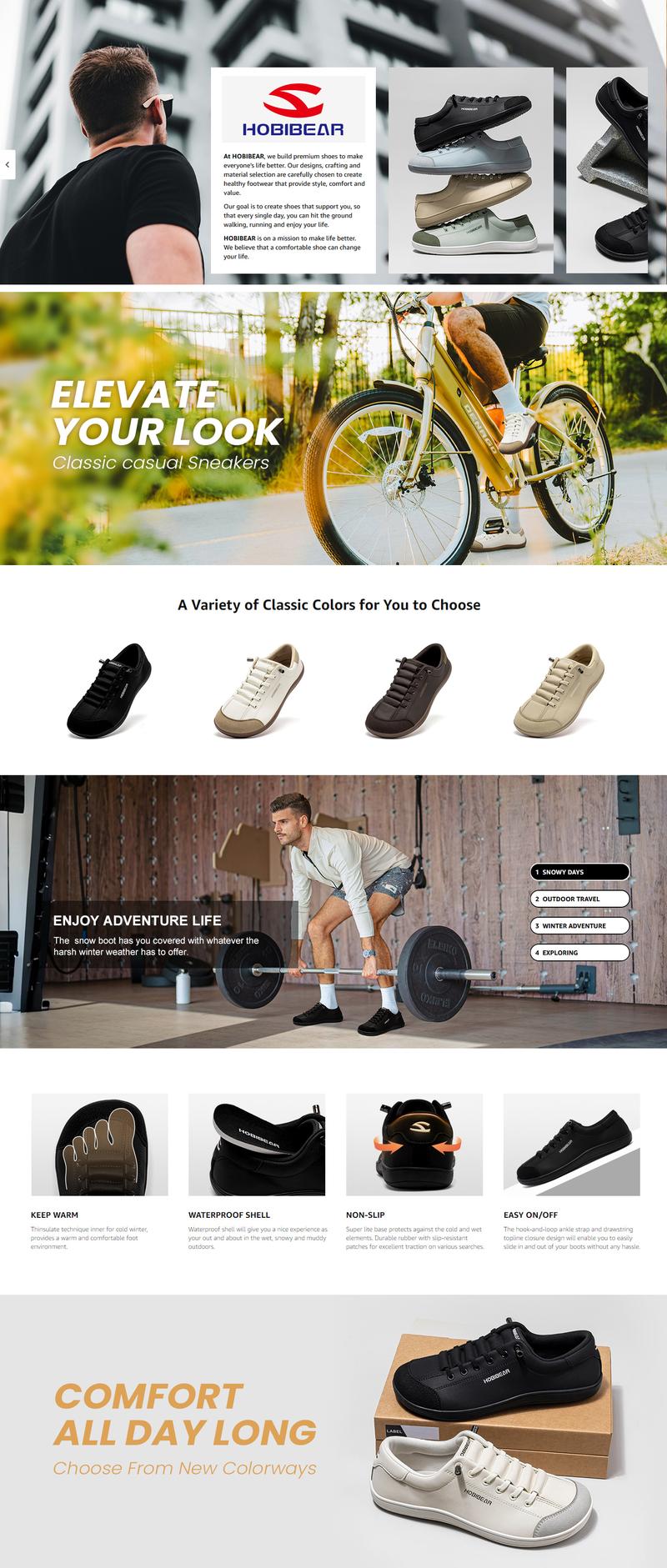 HOBIBEAR Spring Autumn Wide Head Shoes Men's PU Leather Sneakers Slip-On Casual Daily Walking Shoes