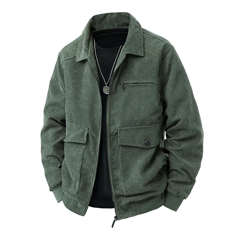 Men's Corduroy Lapel Jacket, Vintage MultiPocket Trendy Design Coat, Loose Fit Versatile Casual Everyday Top