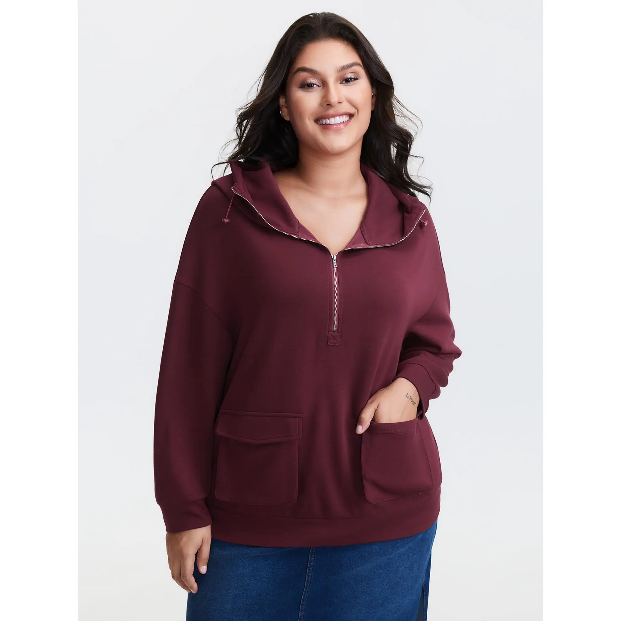 【Hooded & Cozy】Bloomchic Supersoft Half Zipper High-Neck Hoodie Fit Long Sleeve Swimweek Sweatshirts Fabric[M-6X]Summerfinds