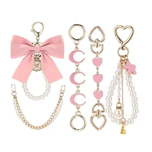 5 Pcs bag chains and charms Bag Extender Chain Pearl Purse Chain Ribbon Bow Keychain Extender Bag Strap Purse Charms Accessories for Handbag Bag charm cute bag charm  decorative accessory bag keychain fashion bag charm