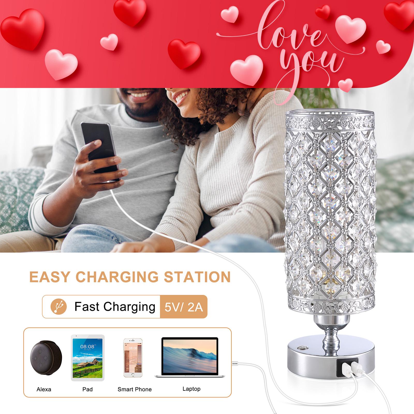 Yarra-Decor Crystal Bedside Table Lamp 3 Color Options Lamps for Bedroom Modern USB Nightstand Lamp with Crystal Shade Decorative Lamps for Living Room, Kids Room(LED Bulb Included) Lighting Home Springtok room stuff Christmas gifts Valentine's Day gifts