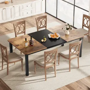 Industrial Retro Brown Dining Table, 78.7" Long Rectangular Table for Kitchen & Dining Room, Ideal for 6-8 People, Perfect for Dinner or Meetings