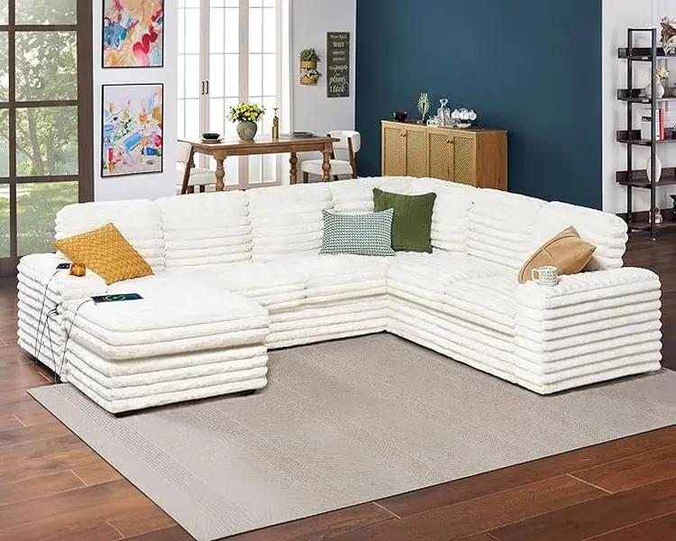 【Ships in 2 Boxes】AMERLIFE 112 Inch Oversized Couch for Living Room, U Shaped Sofa with Storage Chaise, Sectional Sofa Seater with Type-C & USB Ports, Interior High-density Foam, Comfy & Durable, Modern Home Design