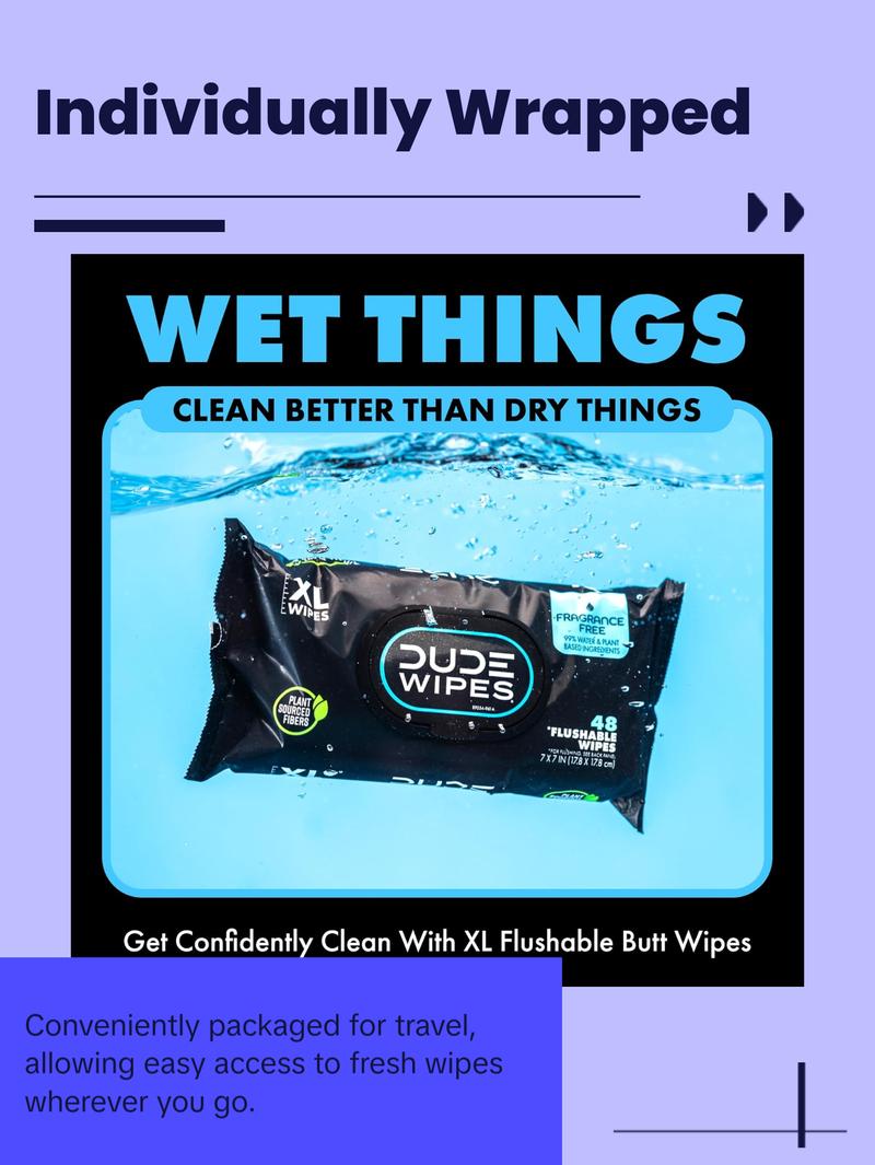 - Flushable Wipes - 3 Pack, 144 Wipes - Unscented Extra-Large Adult Wet Wipes - Vitamin-E & Aloe - Septic and Sewer Safe - Flushable Wipes - 3 Pack, 144 Wipes - Unscented Extra-Large Adult Wet Wipes - Vitamin-E & Aloe - Septic and Sewer Safe