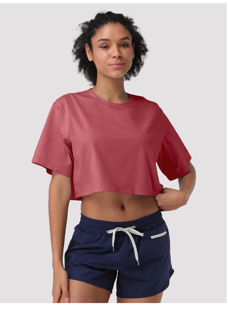 Pioneer Camp Bamboo Viscose Workout Crop Tops for Women Short Sleeve Loose T-Shirts Cropped Athletic Gym Running Yoga Tee