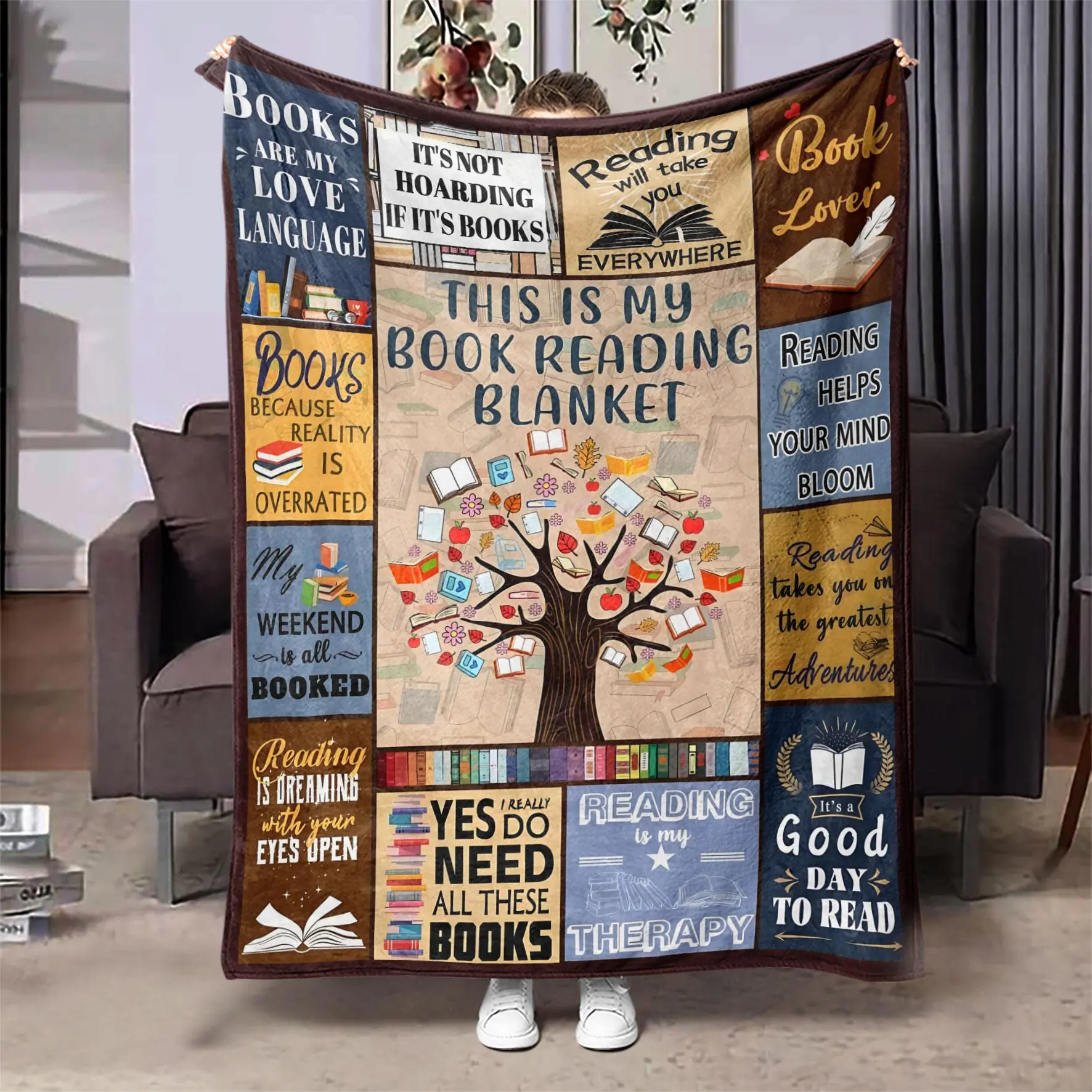 Book Themed Blanket, Soft Throw Blanket, Air-Conditioned Room Blanket, Warm Nap Blanket For Home Office Travel Camping