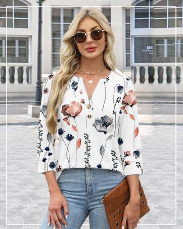 WIHOLL Womens Tops 3/4 Sleeve Heley Shirts for Women Summer Fashion 2025 Blouses Beach Vacation Clothes