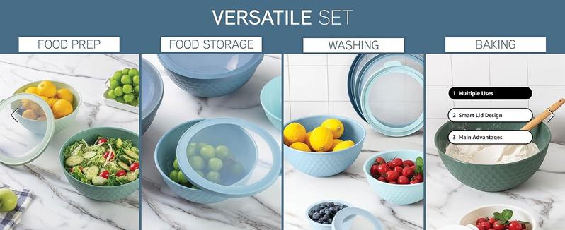 COOK WITH COLOR Mixing Bowls with Lids - 12 Piece Nesting Plastic Bowls Includes 6 Prep Bowls and 6 Lids with Non Slip Bottom Set Tableware