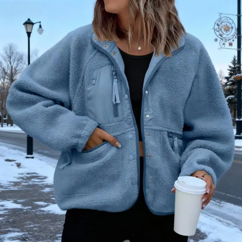 Women's Warm & Cozy Fleece Jacket - YYW1 Casual Loose-Fitting Solid Full-Zip Collared Tops with Pockets, 90%-95% Polyester Outerwear for Rose/Army Styles
