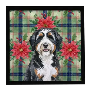 Carolines Treasures WDK8512MFP88 8 x 8 in. Berndoodle Christmas Poinsettias Framed Metal Print