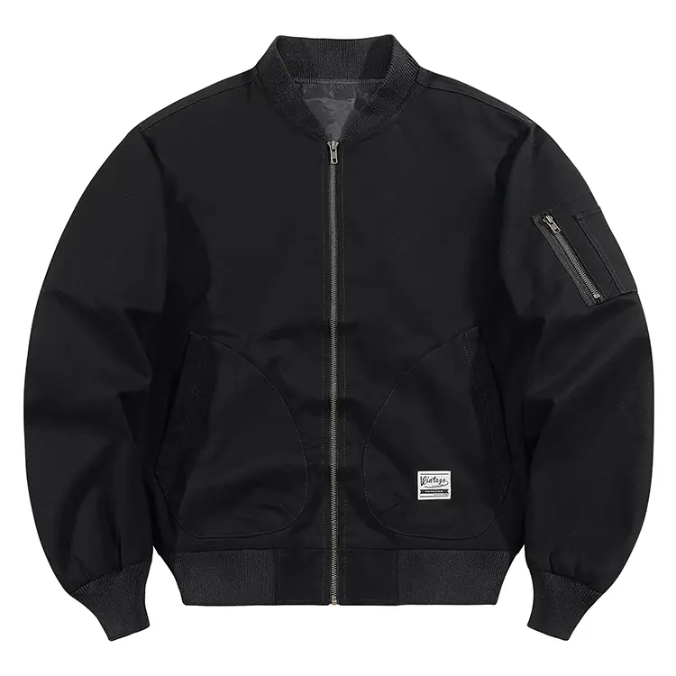 Men's Stylish Cotton Baseball Collar Bomber Jacket - Fitted Cut, American Casual Full-Zip, Long Sleeve Plain Top, Work Office Coat, Ideal for Chinos, Jeans, Menswear
