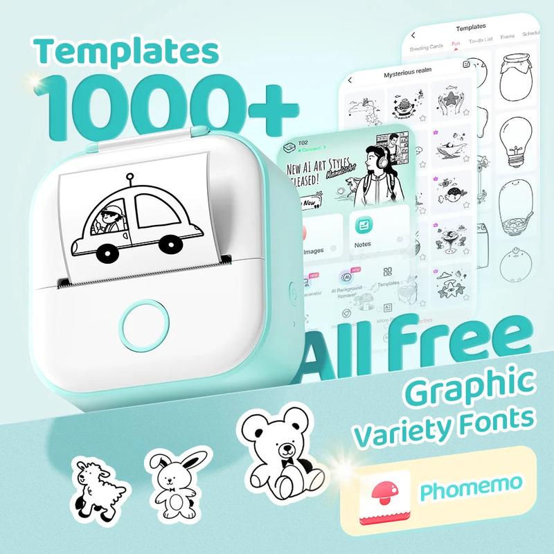 Phomemo T02 Mini Thermal Printer Wireless Pocket Printer for DIY, Journal, Student Birthday Gift - Green Sticker Bluetooth Portable toy