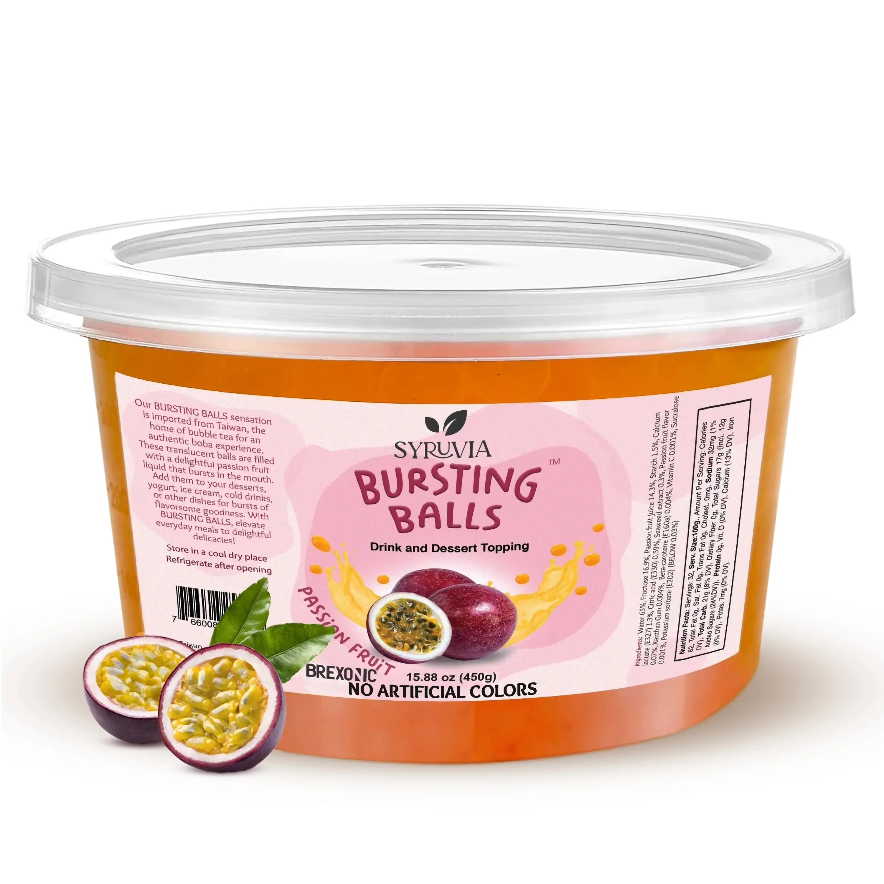 SYRUVIA Sweet Popping Boba Pearls, Passion Fruit, 1 LB – Bursting beverage & dessert topping for bubble tea and more Passion fruit-flavored pearls