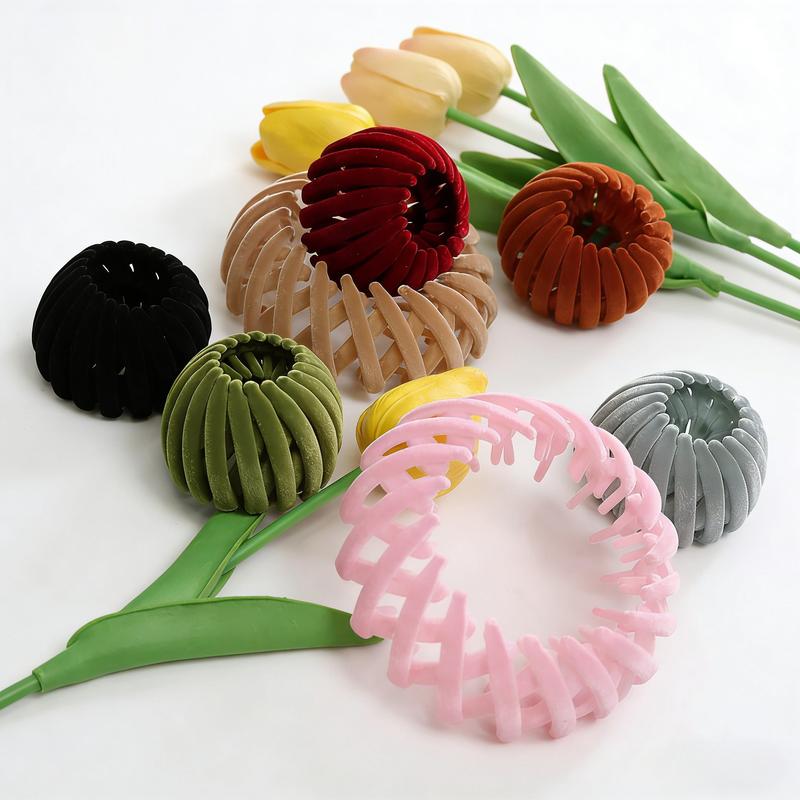 Bohemian Style Bird Nest Magic Hair Clips Set 7pcs, Elegant Cute Hollow, Out Round Plastic Hair Bun Accessories for Women with Wedding Festival Hair Decor