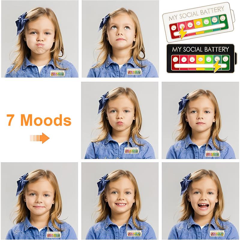 2 Pack Social Battery Slider Pin - Interactive Mood Pin for Introverts, Funny Social Battery Creative Badge for Jackets & Backpacks - Novelty Accessories & Cute Gifts for Friends, Her