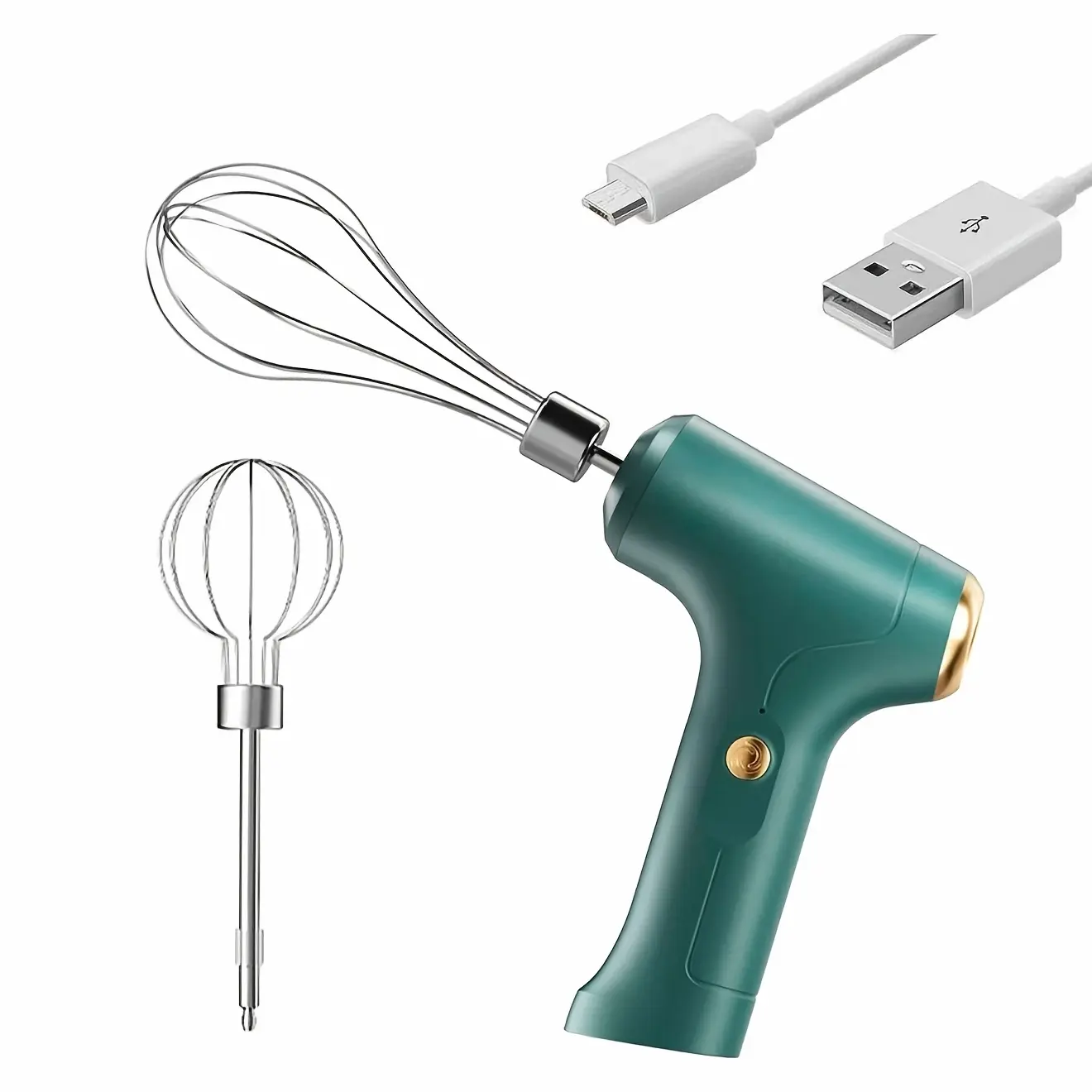 Hand Mixer |   Household Cordless Electric Hand Mixer, USB Rechargeable, 304 Stainless Steel, With 2 Detachable Stir Whisks, 3 Speed Modes for Kitchen Baking
