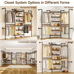 【Valentine's Day Gift & MAX 900 LBS】ONBRILL Expandable(18.3-34.6") Wall Mounted Closet System, Industrial Pipe Clothing Rack, Clothes Rack Garment Racks Wardrobe Racks for Hanging Clothes, Heavy Duty Closet Organizers for Livingroom Bedroom Furniture