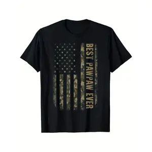 Best Pawpaw Ever Camo & American Flag Men'S T-Shirt |   100%, Breathable, Wrinkle-Resistant, Round Neck, Black, Sizes S-XXXL - Ideal Father'S Day Gift, Patriotic Clothing, Super Soft and Breathable Fabric, Short Sleeves, Regular Fit, All-Season Wear
