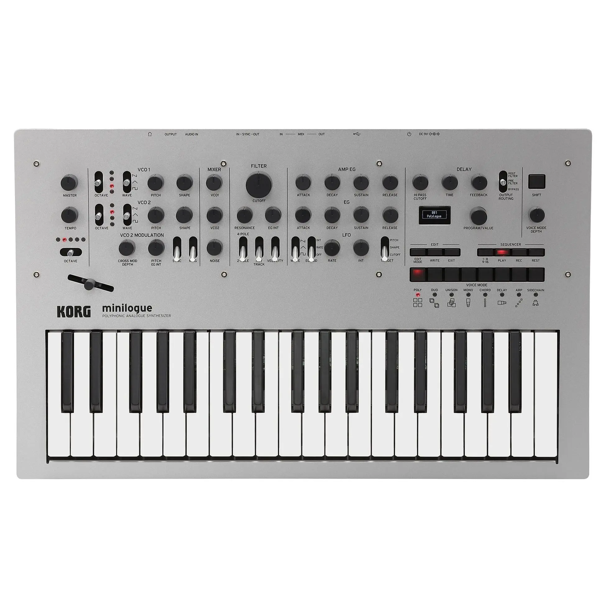 Korg minilogue 37-Key Polyphonic Modern Analog Synthesizer Music Synth Kit w/ 16-Step Sequencer, 4 Voices, and OLED Oscilloscope (MINILOGUE)