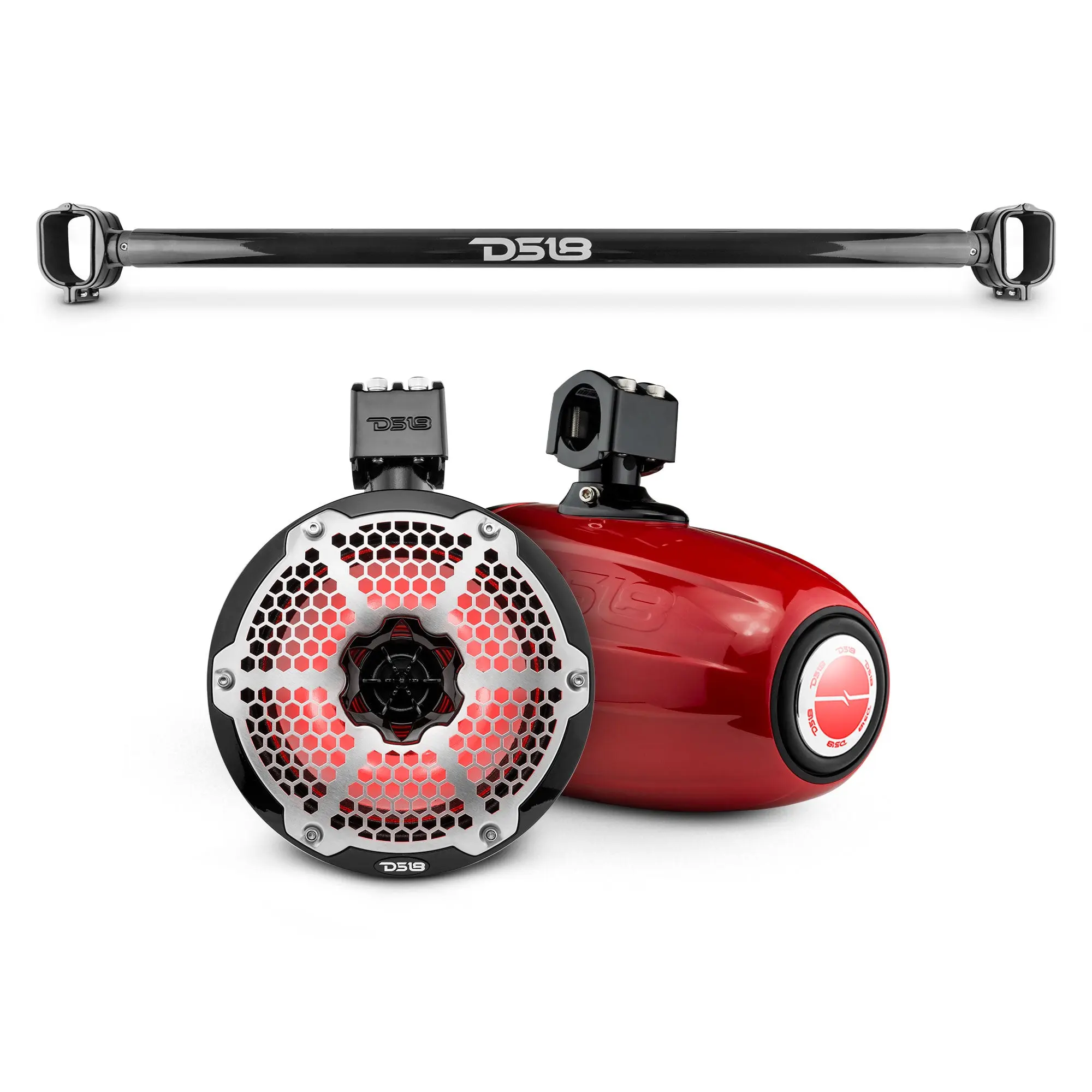 DS18 6th Gen Bronco Tube Mount Bundle Pack with Dual 8" Marine Tower Speakers, RGB LEDs, Speaker, Marine Towers