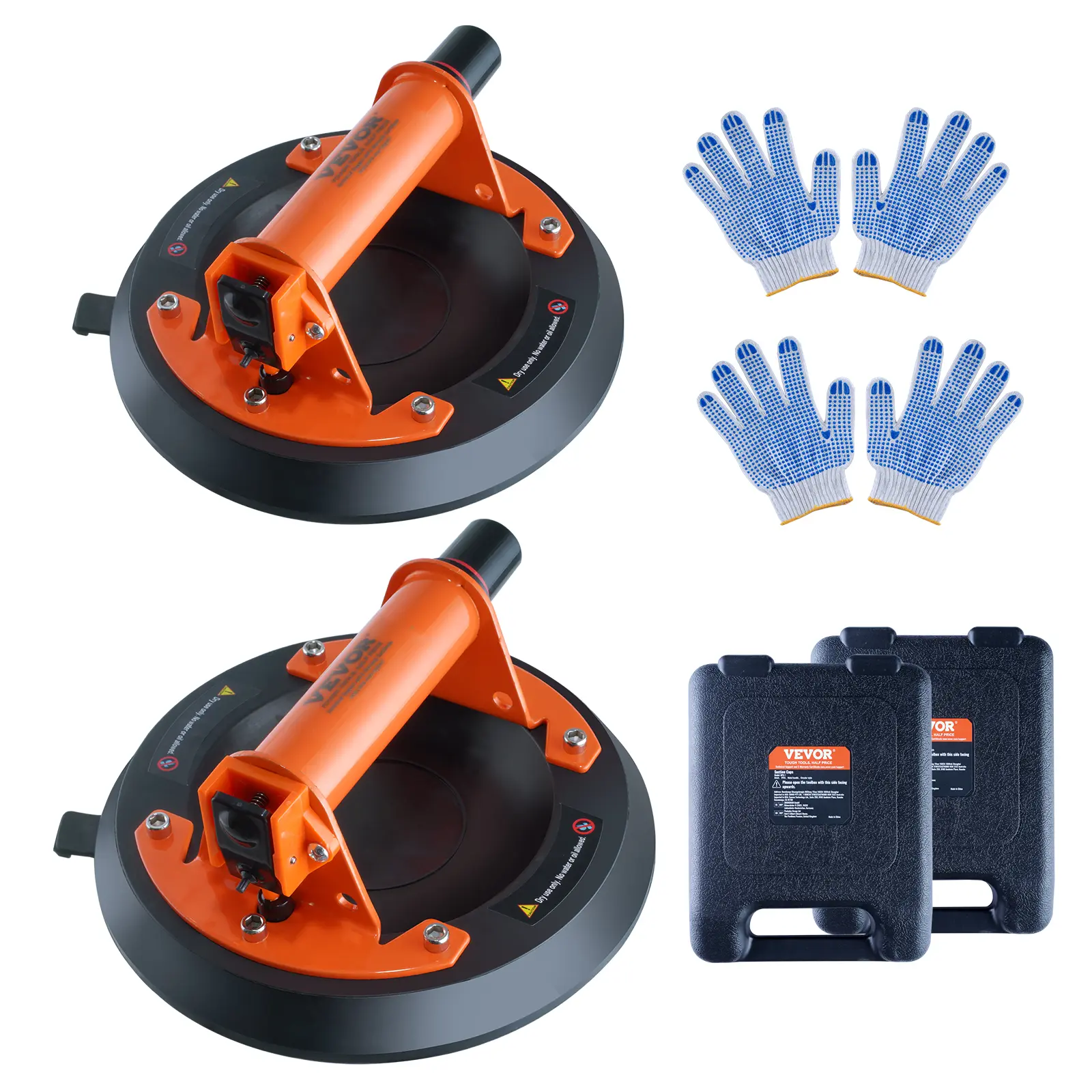VEVOR Glass Suction Cup, Summervibes,Summervibes, 8" 2 Pack 615 lbs Load Capacity, Vacuum Suction Cup with ABS Handle and Carry Box, Heavy Duty Industrial Suction Cup Lifter Tool for Glass, Granite, Tile, Metal, Wood Lifting