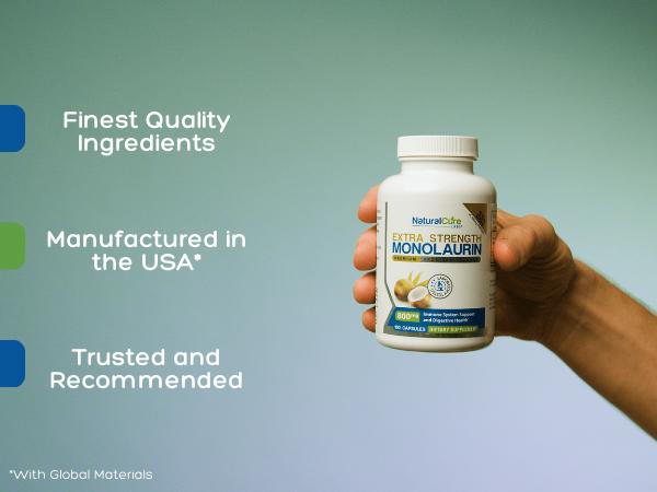 Monolaurin Extra Strength 800mg Per Serving, 100 Capsules -  Immune System Support & Digestive Health from Coconut