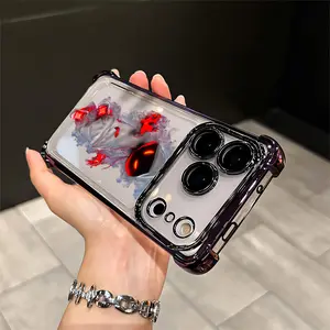 Cyber Flame Aesthetic Chrome Phone Case Red Smoke Chrome For IPhone 17 16 15 14 13 12 11 PRO PLUS MAX AIR Four-corner Drop-proof Transparent Casual Soft Silicone Phone Case Perfect Gift Cellphone Smartphone Q153