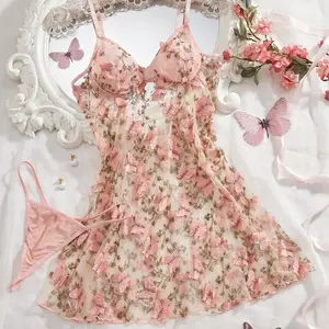Women's Floral Lingerie Lace See Through Dress Sleepwear Nightdresses
