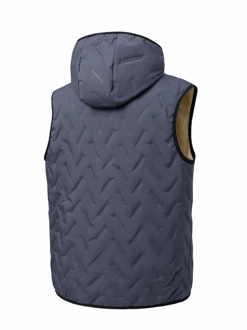 Men's Winter Warm Vest Lined with Wool Regular Fit Polyester Fiber Zipper Design Easy Machine Washable Casual Style Medium Size Menswear Tops Plain Gilet Wetsuit Tractor Beige Black