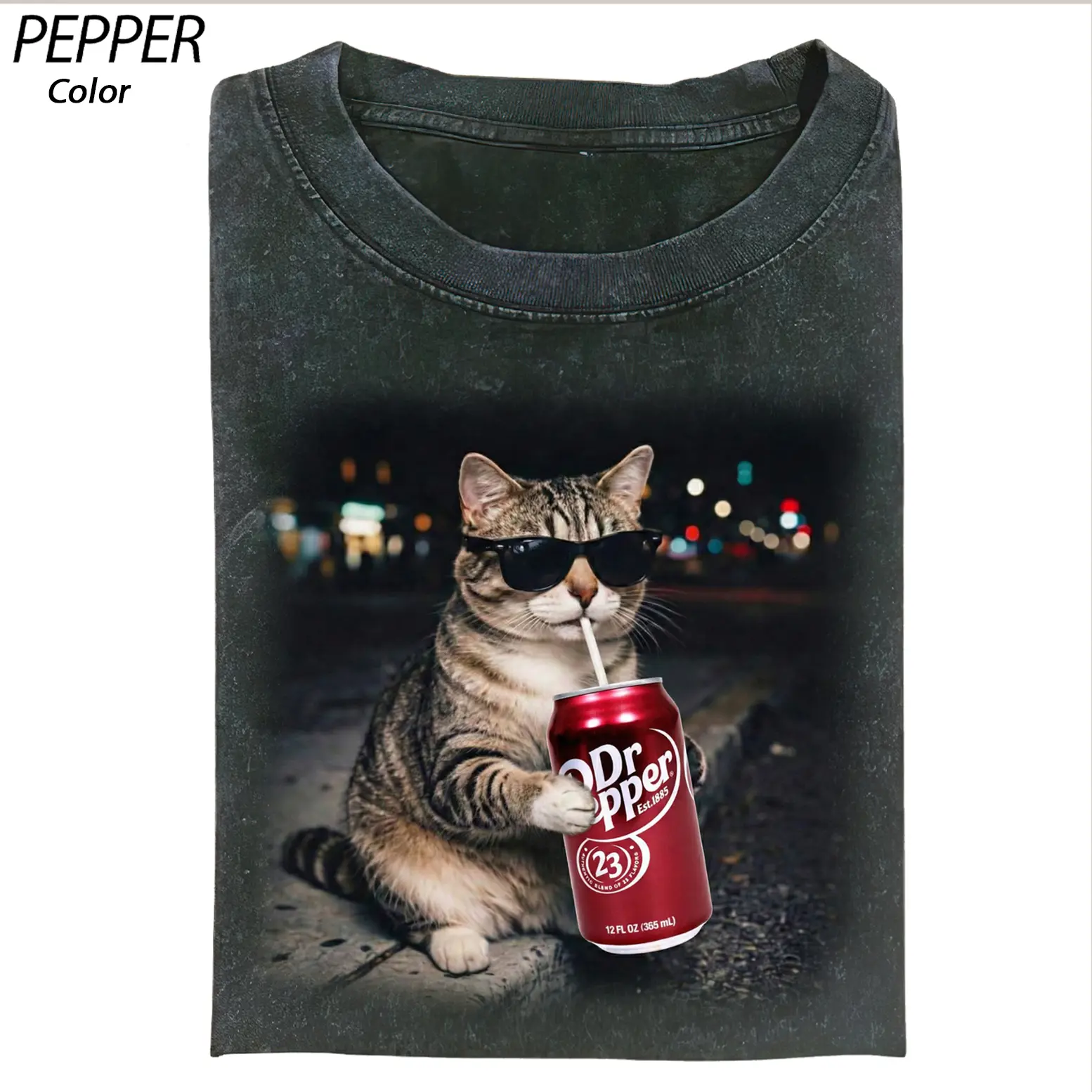 Cool Cat Dr Pepper Shirt, Streetwear Cat Soda Tee, Retro Animal Graphic Shirt, Unisex Graphic Tee, Unisex Gift for Men & Women