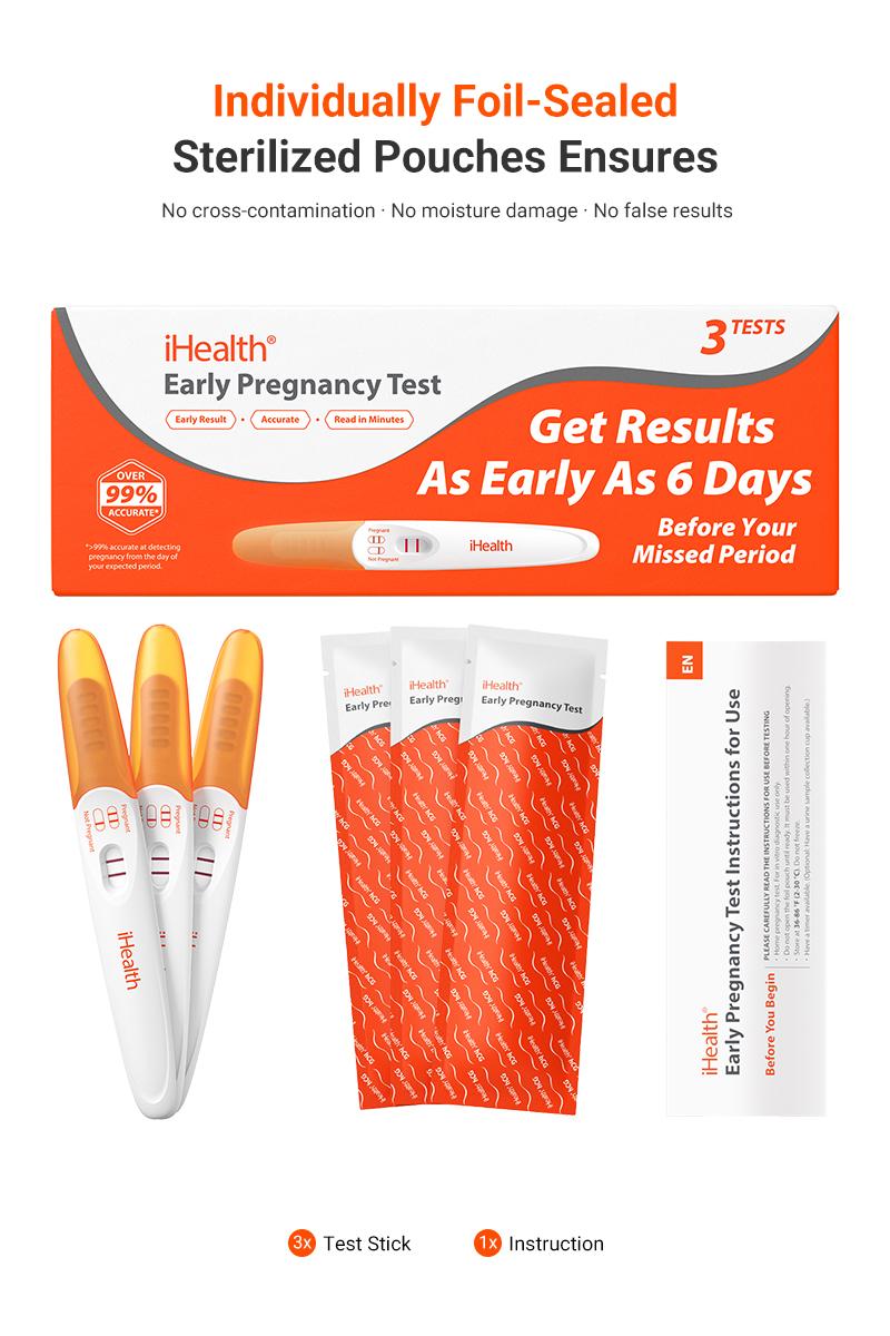 iHealth Early Detection Pregnancy Test, 99% Accurate Home HCG Test Kit, results 6 days before missed period (5 days pre-expected period) with High-Sensitivity 10mIU/mL, Easy Dip & Read Clear Results