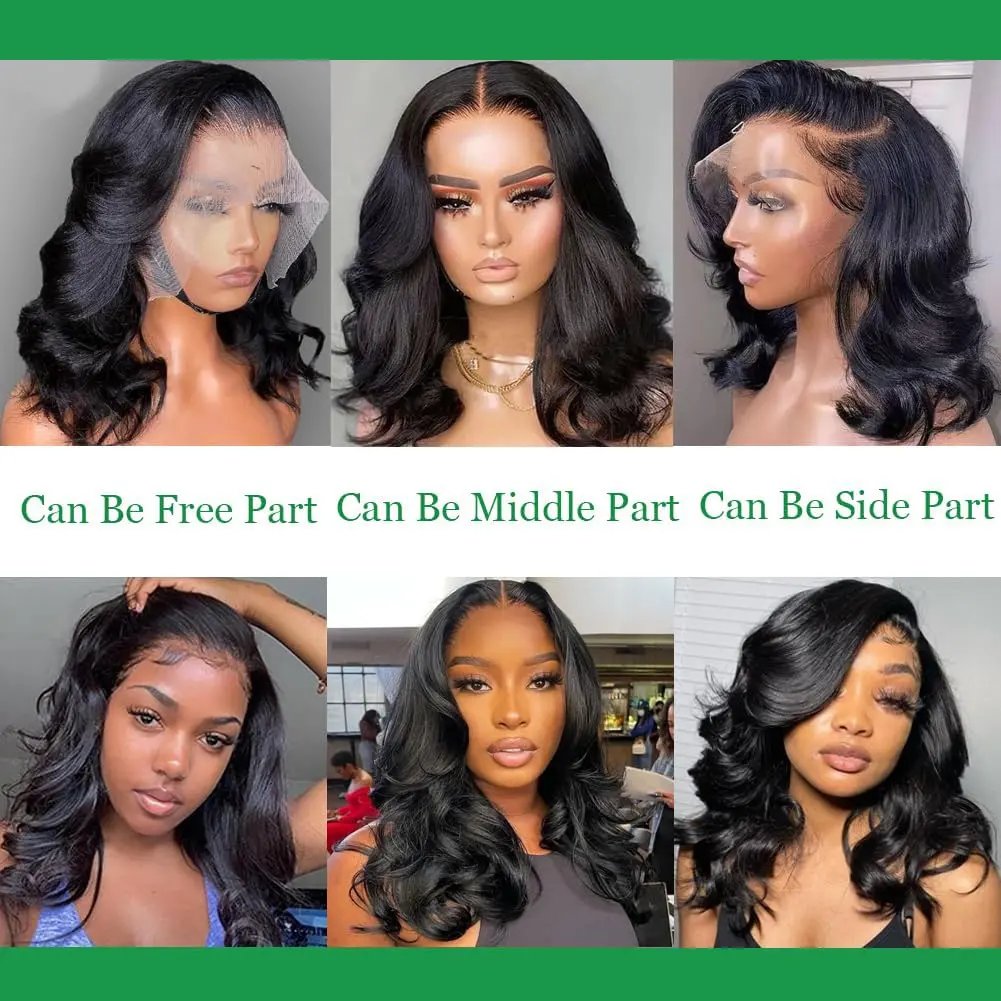 LEFGODY 16 Inch Short Bob Human Hair Wig, 13x6 HD  display picture 1