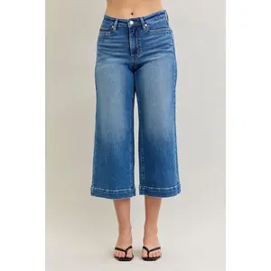 Judy Blue Mid Rise Crop Wide Leg Jeans