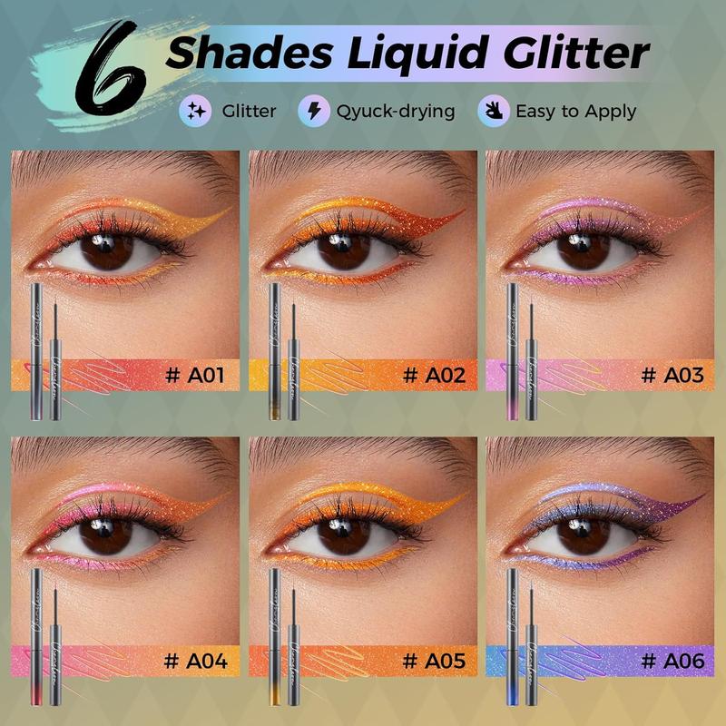 Liquid Eyeliner,Waterproof Eyeliner,6 Colors Chameleon Glitter Eyeliner Liquid Liner Set,Metallic Shades Multichrome Eyeliner Pen,24H Long-Lasting Anti-Smudge Eye Makeup Gifts for Girl