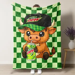 Cute Highland Cow Pattern Mtn Dew Baja Blast Blanket,Mountain Dew Sitting Highland Cow Blanket Soft Warm Throw Blanket, Warm Nap Blanket for Home Office Travel Camping