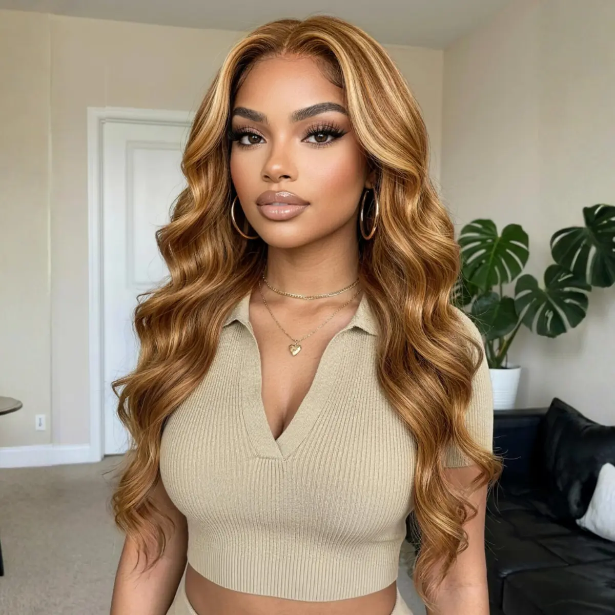 UNice Glueless Honey Blonde Highlights Body Wave Wig  Pre-Cut 7x5 HD Lace Closure Human Hair Wigs with Bleached Knots Beginner-Friendly Ready-to-Go Wigs for Summer