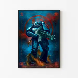 [Gaming Collection - Sale Up To 40%] [Unframe] Crimson Fists Marine Poster, Power Armor Warrior Wall Art, Grimdark Sci-Fi Artwork, Gamer Setup Decor, Fan Gift