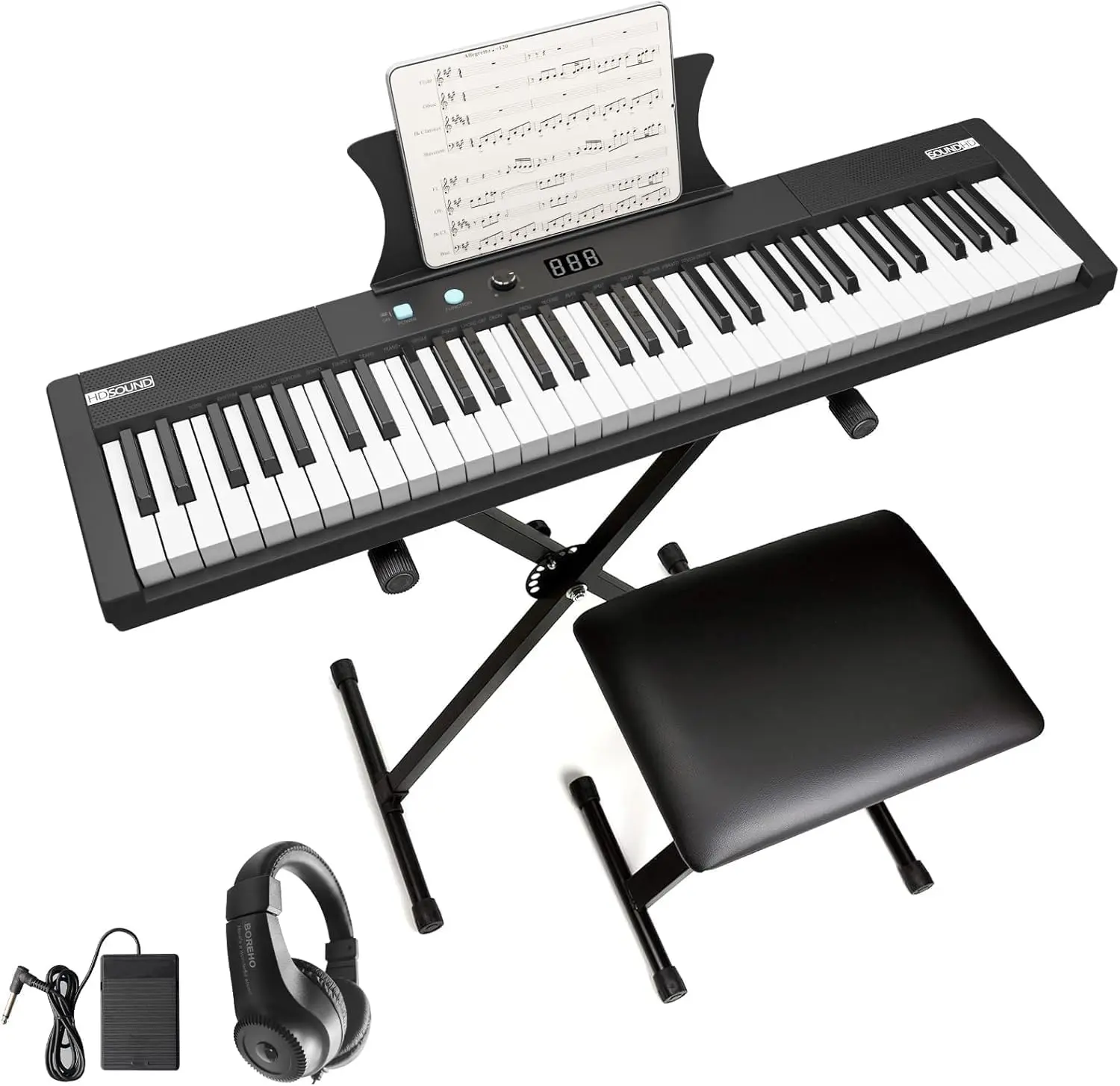 61-Key Foldable Keyboard Piano MK4 for Beginners - Portable Electronic Piano with Built-in Songs, Speakers, Stand, Bench, Headphones, Tablet Stand