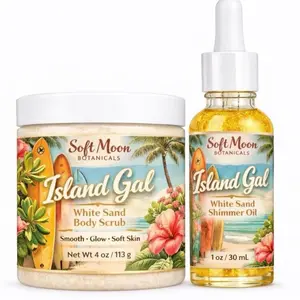 Island Gal White Sand Body Scrub & Shimmer Oil Set | Tropical Glow Body Polish + Body Oil | Exfoliating Sugar Scrub for Smooth Radiant Skin