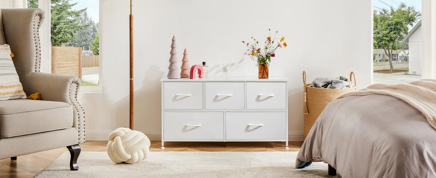 Sweetcrispy Sturdy 5-Drawer Fabric Dresser Chest - Fabric Chests Drawers, Modern Storage Cabinets, Storage Organizer for Bedroom Items, Apartment Furniture, Home Organization