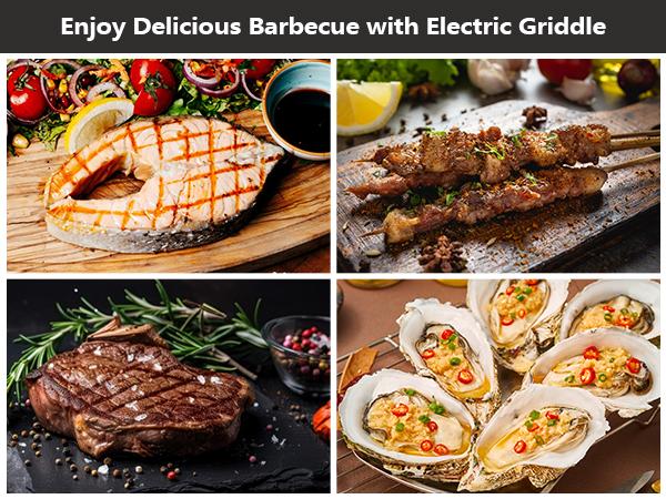 Pukomc ProGrill 2-in-1 Electric Grill | Reversible Grill/Griddle Plate, 1500W Dual-Zone Temp Control, Detachable & Dishwasher Safe, Stainless Steel + Oil Drip Tray