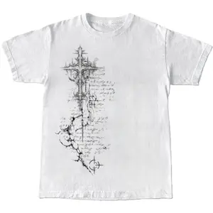 Gothic Scripture Cross Graphic Tee Dark Academia Crucifix Scroll Unisex T-Shirt Vintage Emo Grunge Trending Streetwear Essential Gift Design for Fans