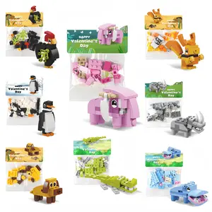 Animal Building Block Valentine's Day Card Set for Kids, 12 Piece Toy Gift with 12 Heart Boxes, Perfect Birthday Present
