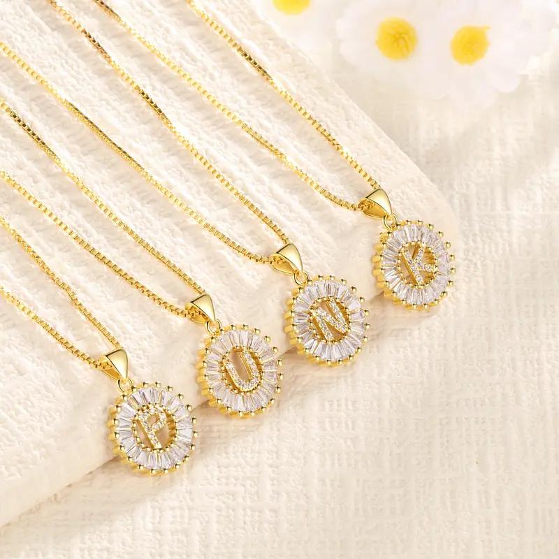 2 Pack Initial Letter Necklace 14k Gold Plated Bling Dainty Necklaces Trendy Chunky Custom Name Necklace Personalized Round Circle Pendant Zirconia Letters Name Valentine's Day Anniversary Jewelry Set Gifts for Mom Gifts for Daughter tiktokshopspringglowu