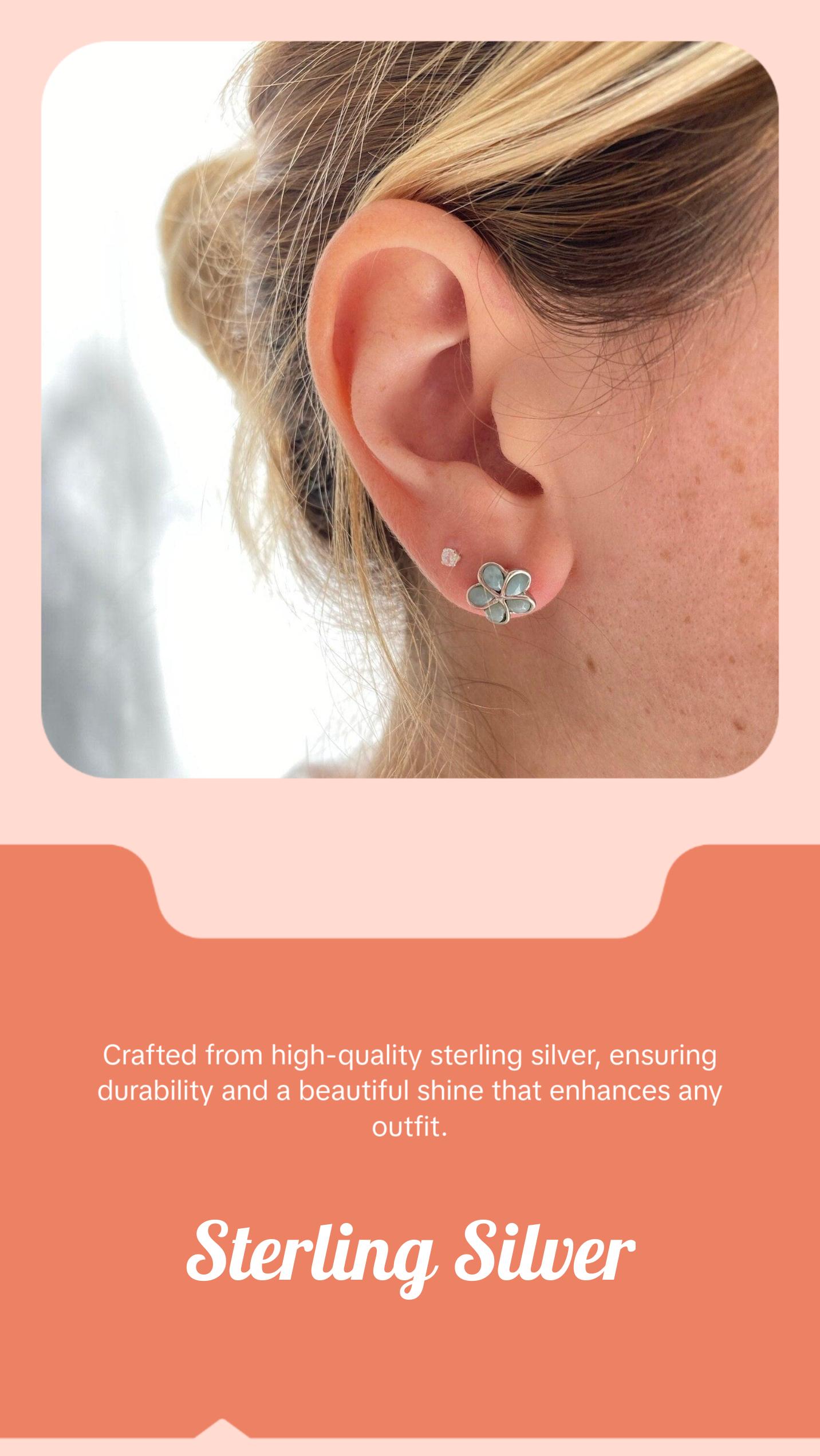 Sterling Silver Flower Earrings with Natural Larimar Gemstone