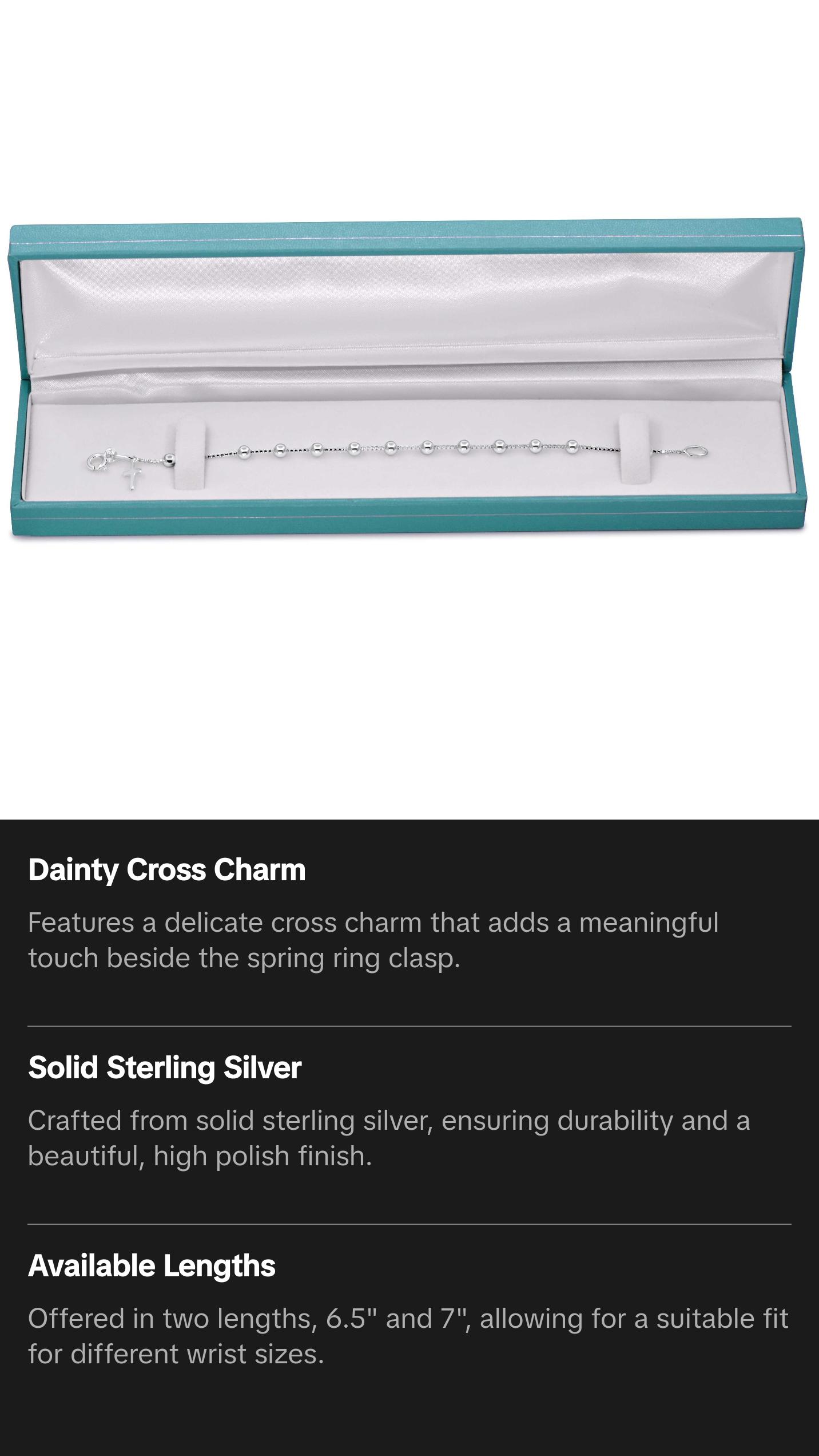 Sterling Silver Cross Charm Rosary Bracelet