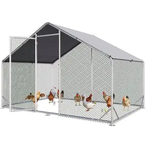 Aoxun Metal Chicken Coop, Outdoor Chicken Runs for Yard with Cover, Spire Roof Hen House Enclosure with Security Lock, Walk-in Cage Peak Hen House for Yard Farm (10x6.5x6.4 FT)