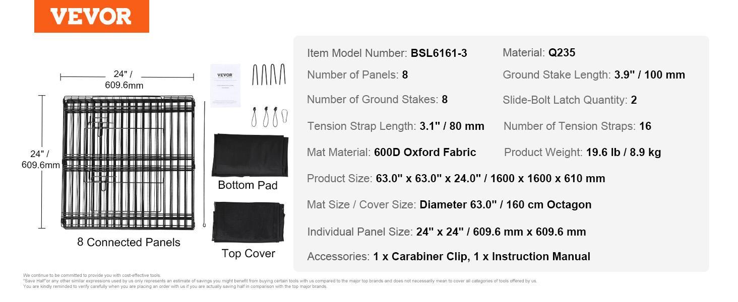 VEVOR Dog Playpen, 8 Panels Foldable Metal Dog Exercise Pen with Top Cover and Bottom Pad, 24" H Pet Fence Puppy Crate Kennel, Indoor Outdoor Dog Pen for Small Medium Pets, for Camping, Yard VEVOR Dog Playpen, 8 Panels Foldable Metal Dog Exercise Pen with Top Cover and Bottom Pad, 24" H Pet Fence Puppy Crate Kennel, Indoor Outdoor Dog Pen for Small Medium Pets, for Camping, Yard