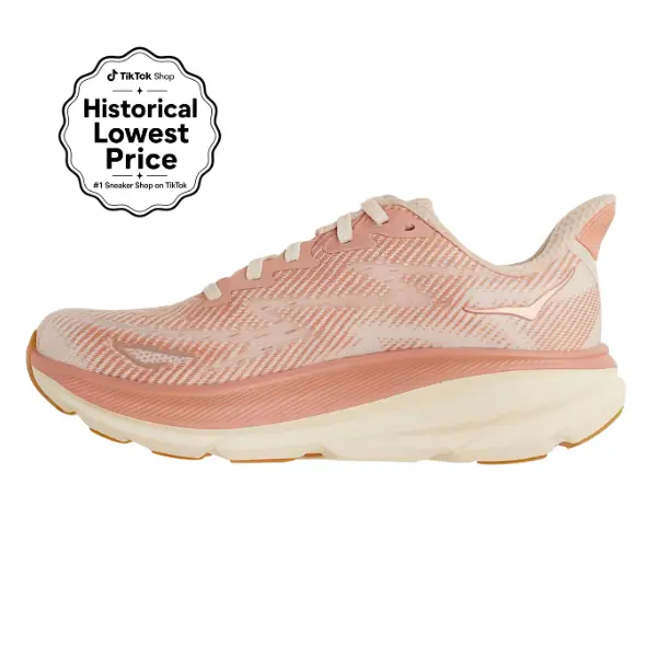 HOKA Women's Clifton 9 Cushioned Running Shoes, Sandstone Cream Colorway, Athletic Running Shoes, Sports, Female, Training Runner Footwear, Breathable, Narrow Toe Box, Athletic Running Trainers, Lightweight